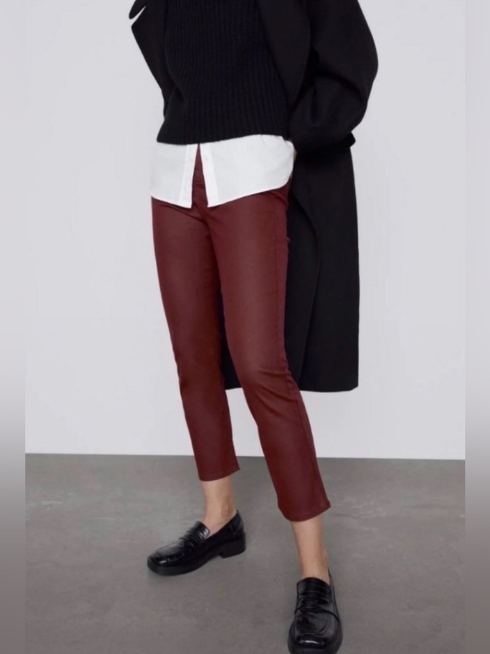 NWT ZARA Burgundy Coated Slim / Skinny Pants - 28 / 6